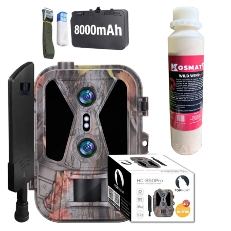 Kamera Leśna Fotopułapka 4K 4G LTE PODGLĄD na ŻYWO Aplikacja HC-950Pro AKU + preparat do wabienia dzików