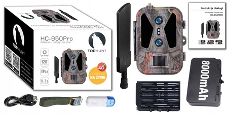 Kamera Leśna Fotopułapka 4K 4G LTE PODGLĄD na ŻYWO Aplikacja HC-950Pro AKU + preparat do wabienia dzików