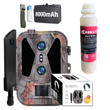 Kamera Leśna Fotopułapka 4K 4G LTE PODGLĄD na ŻYWO Aplikacja HC-950Pro AKU + preparat do wabienia dzików